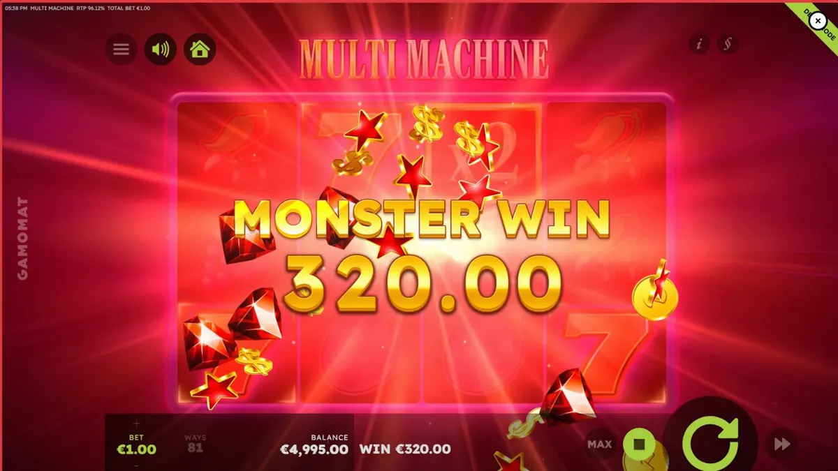 Tampilan visual slot Multi Machine dengan simbol buah-buahan klasik dan aksen ungu modern.